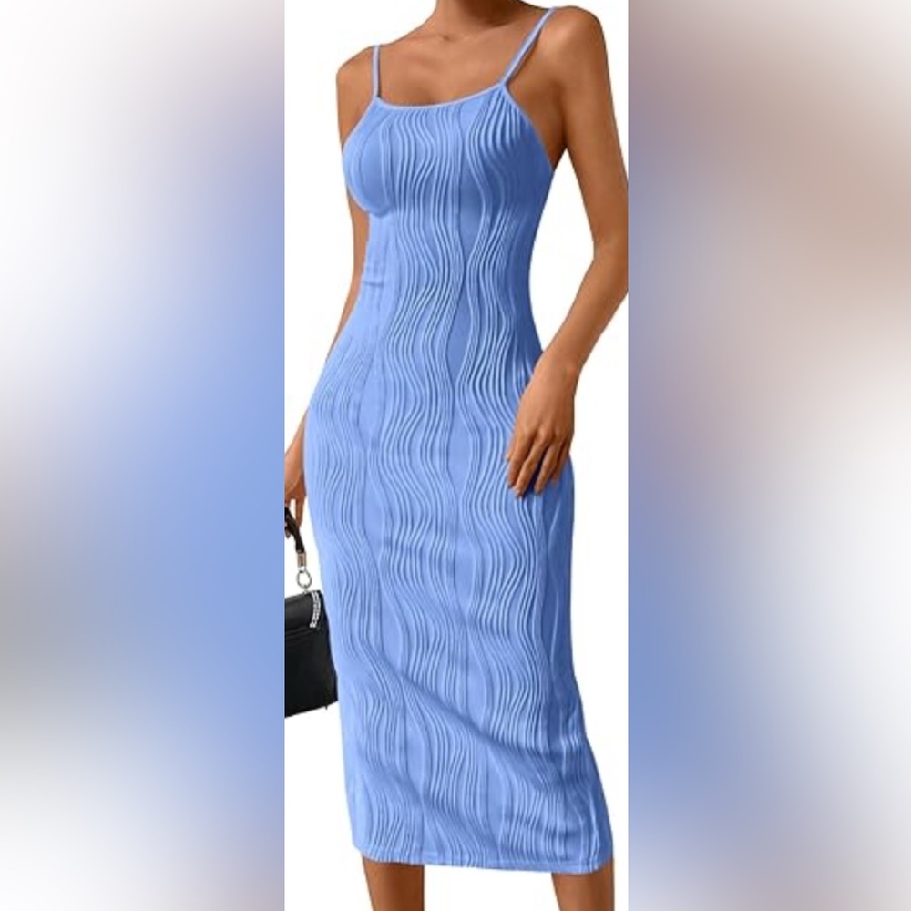 Chic Blue Textured Midi Dress